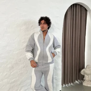 Alternative view of Erkek Premium Parçalı Eşofman Takım - Dik Yaka Fermuarlı Sweatshirt, - Gri