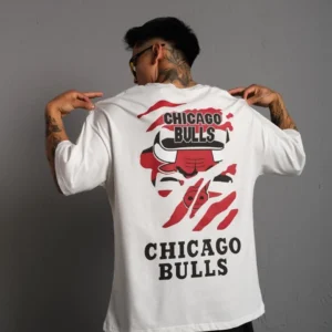 Alternative view of Erkek Sırt Baskılı A Kalite Oversize T-shirt - Beyaz