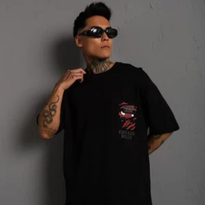 Erkek Sırt Baskılı A Kalite Oversize T-shirt - Siyah