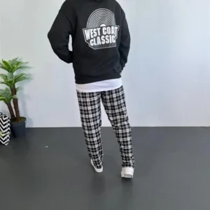Alternative view of Erkek Sırt Baskılı Kapüşonlu Üç İplik Oversize Sweatshirt - Siyah