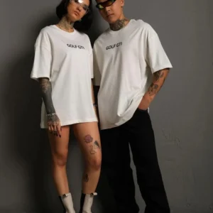 Erkek Oversize Baskılı Tişört – Golf GTI Retro Araba Desenli, Ön & Arka Dijital Baskı, Sokak Modası Stil - Beyaz