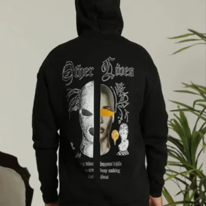 Erkek Kapşonlu Sweatshirt – Oversize Üç İplik Şardonlu Hoodie, “Other Lives” Ön & Arka Baskılı, Kanguru Cepli, Kışlık Rahat Günlük Stil - Siyah