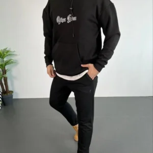 Alternative view of Erkek Kapşonlu Sweatshirt – Oversize Üç İplik Şardonlu Hoodie, “Other Lives” Ön & Arka Baskılı, Kanguru Cepli, Kışlık Rahat Günlük Stil - Siyah