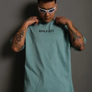 Alternative view of Erkek Oversize Baskılı Tişört – Golf GTI Retro Araba Desenli, Ön & Arka Dijital Baskı, Sokak Modası Stil - Mint Yeşili