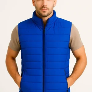 Alternative view of Erkek Şişme Fermuarlı Yelek Su itici Kapitone Astarlı Kumaş Cepli Hafif Kışlık Spor Rahat Kalıp - Saks Mavisi