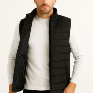 Alternative view of Erkek Şişme Fermuarlı Yelek Su itici Kapitone Astarlı Kumaş Cepli Hafif Kışlık Spor Rahat Kalıp - Siyah