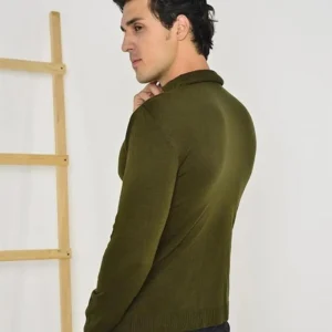 Alternative view of Erkek Tam Balıkçı Yaka Düz Renk Kazak - Yeşil