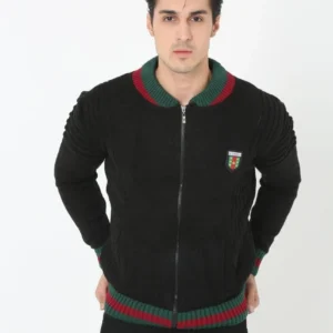 Erkek Tam Fermuarlı Triko Hırka - Siyah