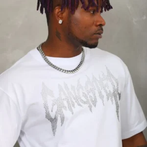 Alternative view of Unisex Oversize Taşlı Bisiklet Yaka T-Shirt - Beyaz