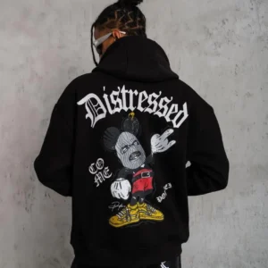 Erkek Üç İplik Baskılı Kapüşonlu Sweat - Siyah