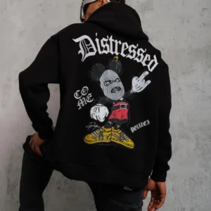 Alternative view of Erkek Üç İplik Baskılı Kapüşonlu Sweat - Siyah