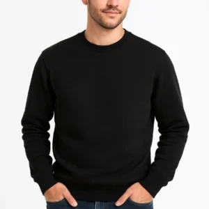 Alternative view of Erkek Üç İplik Düz Bisiklet Yaka SweatShirt - Siyah
