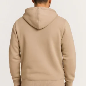 Alternative view of Erkek Üç İplik Kapüşonlu Tam Fermuarlı Kanguru Çepli SweatShirt Hoodie - Bej