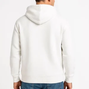 Alternative view of Erkek Üç İplik Kapüşonlu Tam Fermuarlı Kanguru Cepli SweatShirt Hoodie - Beyaz