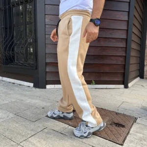 Alternative view of Erkek Üç İplik Kışlık Pamuklu Yandan Garneli Kalın Şeritli Cepli Eşofman Altı - Bej