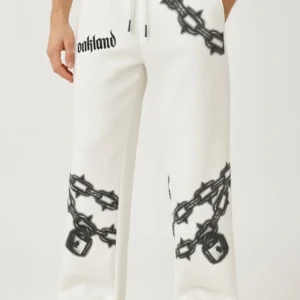 Alternative view of Erkek Üç İplik Pamuklu Baskılı Cepli Jogger Buggy Pantalon Oversize Kalıp - Beyaz