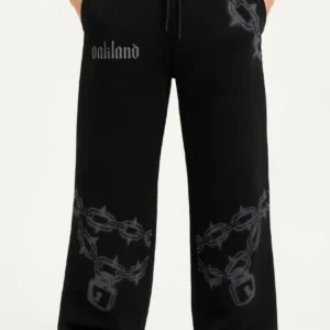 Alternative view of Erkek Üç İplik Pamuklu Baskılı Cepli Jogger Buggy Pantalon Oversize Kalıp - Siyah