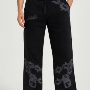 Erkek Üç İplik Pamuklu Baskılı Cepli Jogger Buggy Pantalon Oversize Kalıp - Siyah