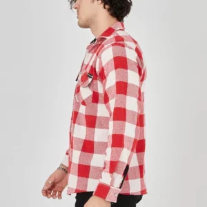 Alternative view of Erkek Oduncu Gömlek – Uzun Kollu, Şardonlu Kumaş, Kareli Desen, Regular Fit, Manşetli, Çift Cepli, Rahat Günlük Bahar & Kış Stil - Kırmızı