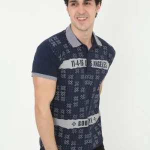 Alternative view of Erkek Yakalı Slim Fit Baskılı T-Shirt - Lacivert