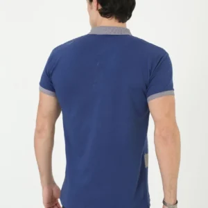 Alternative view of Erkek Yakalı Slim Fit Baskılı T-Shirt - Mavi