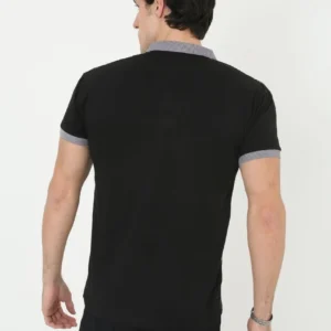 Alternative view of Erkek Yakalı Slim Fit Baskılı T-Shirt - Siyah