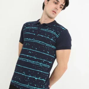 Alternative view of Erkek Yakalı Slim Fit Pike Çizgili T-Shirt - Lacivert