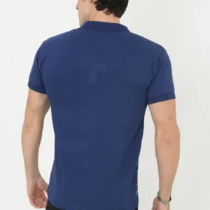 Alternative view of Erkek Yakalı Slim Fit Pike Çizgili T-Shirt - Mavi