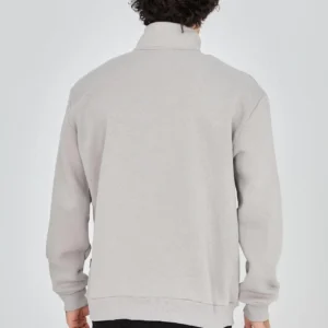 Alternative view of Erkek Yarım Fermuarlı Baskılı Sweat - Boyalı Gri