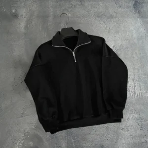 Alternative view of Erkek Yarım Fermuarlı Üç İplik Sweatshirt - Siyah