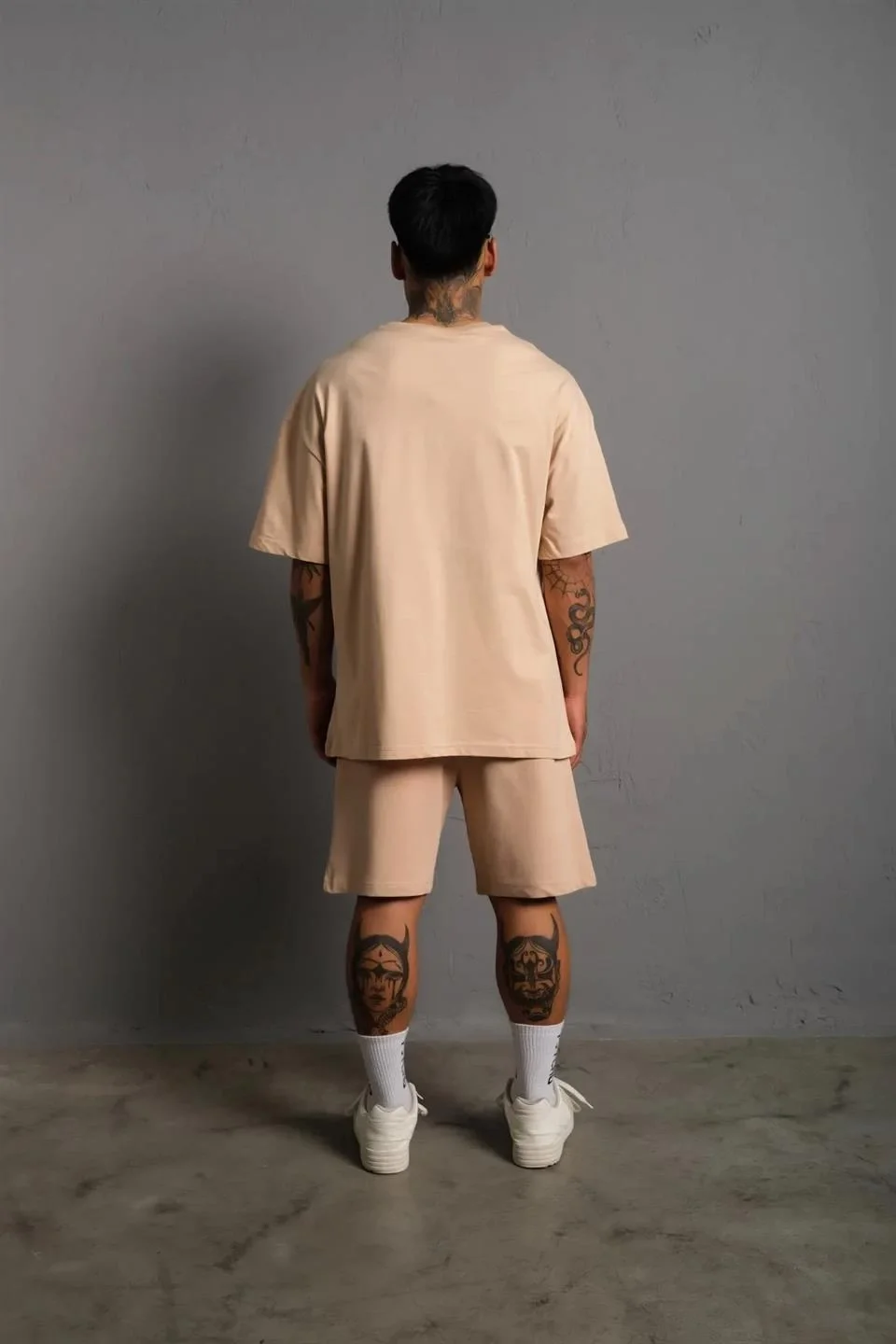 Erkek Alev Baskılı İkili Şortlu Takım - Bej - Görsel 2