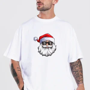 Gözlüklü Noel Baba T-shirt - Beyaz