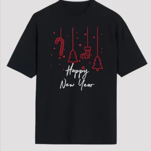 Happy New Year Baskılı T-shirt - Siyah