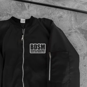 Alternative view of Erkek Siyah Bomber Mont – Fermuarlı, Cepli, Kapitone Astarlı, Göğüs Baskılı Tasarım Günlük Rahat Ceket - Siyah