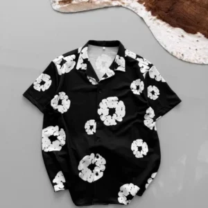 İki İplik Kumaş Baskılı Gömlek - Siyah