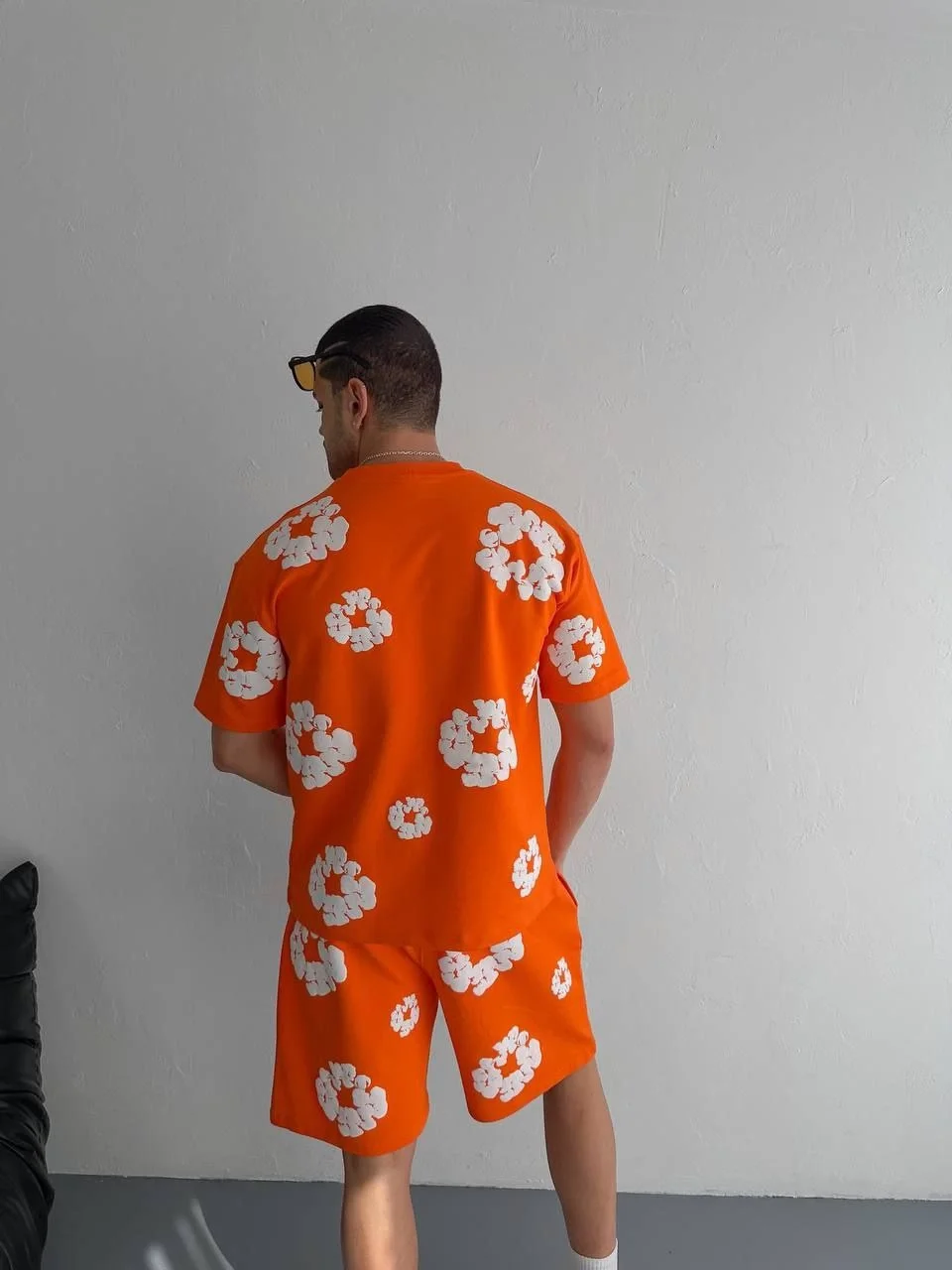 İki İplik Kumaş Baskılı T-shirt Şortlu Takım- Turuncu - Görsel 3