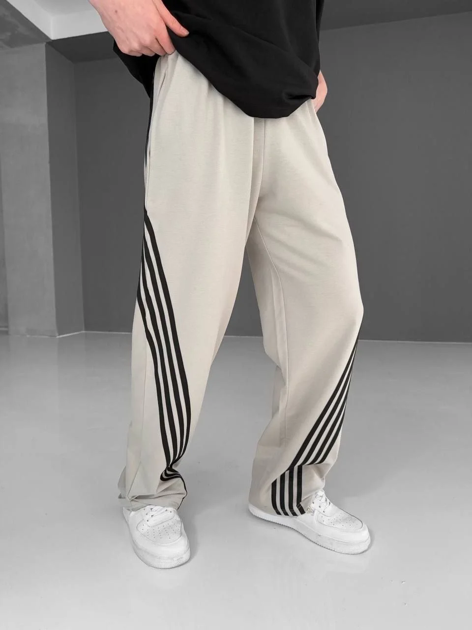 İki İplik Kumaş Şeritli Alt Esofman - Gri - Görsel 2