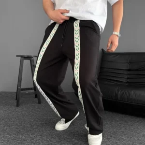 İki İplik Kumaş Şeritli Alt Esofman - Siyah