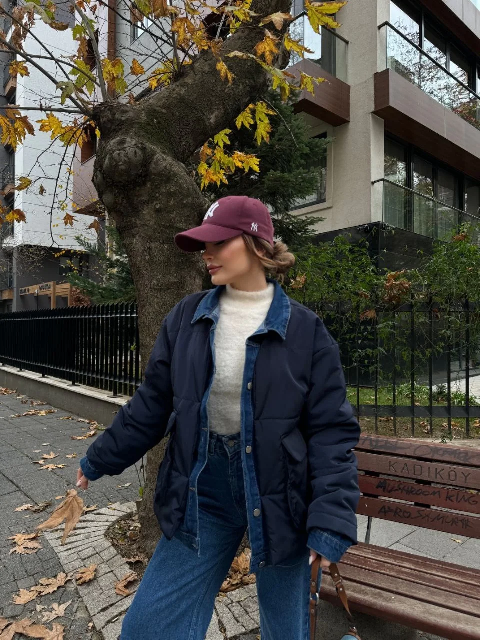 Jeans Detaylı Cıtcıtlı CEKET - Lacivert - Görsel 3