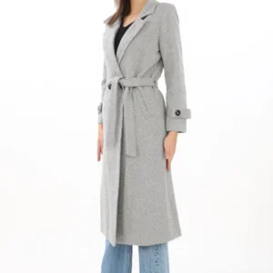 Kadın Astarlı Balık Sırtı Kaşmir Kaşe Kaban - Gri