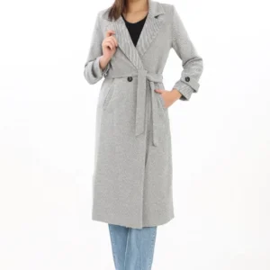 Alternative view of Kadın Astarlı Balık Sırtı Kaşmir Kaşe Kaban - Gri