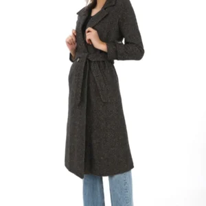 Alternative view of Kadın Astarlı Balık Sırtı Kaşmir Kaşe Kaban - Kahverengi