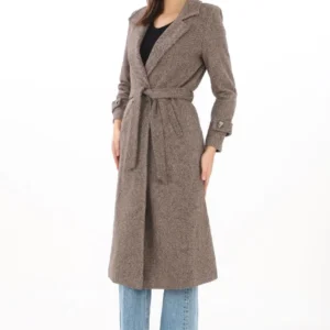 Alternative view of Kadın Astarlı Balık Sırtı Kaşmir Kaşe Kaban - Vizon