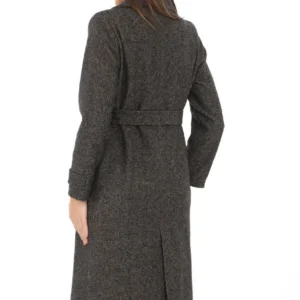 Alternative view of Kadın Balık Sırtı Kaşmir Uzun Kaşe Kaban - Kahverengi