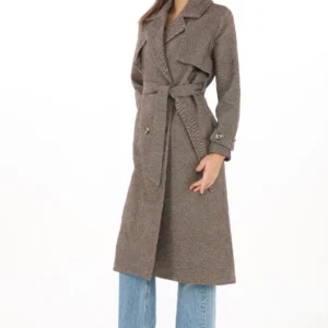 Alternative view of Kadın Balık Sırtı Kaşmir Uzun Kaşe Kaban - Vizon