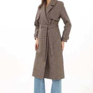 Kadın Balık Sırtı Kaşmir Uzun Kaşe Kaban - Vizon