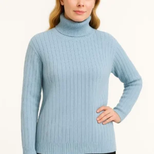 Alternative view of Kadın Balıkcı Yaka Bağazlı Triko Kazak Pamuklu Kalın Fitilli Dokuma - Bebek Mavisi