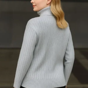 Alternative view of Kadın Balıkcı Yaka Bağazlı Triko Kazak Pamuklu Kalın Fitilli Dokuma - Gri