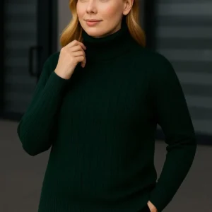 Alternative view of Kadın Balıkcı Yaka Bağazlı Triko Kazak Pamuklu Kalın Fitilli Dokuma - Haki