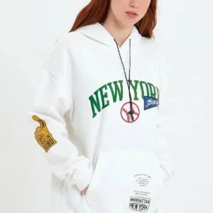 Alternative view of Kadın Baskılı Kapüşonlu Sweatshirt - Beyaz